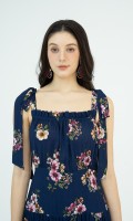 G-Navy Floral Maxi Woven Dress